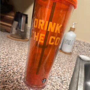 Starbucks Orange Tumbler with Straw